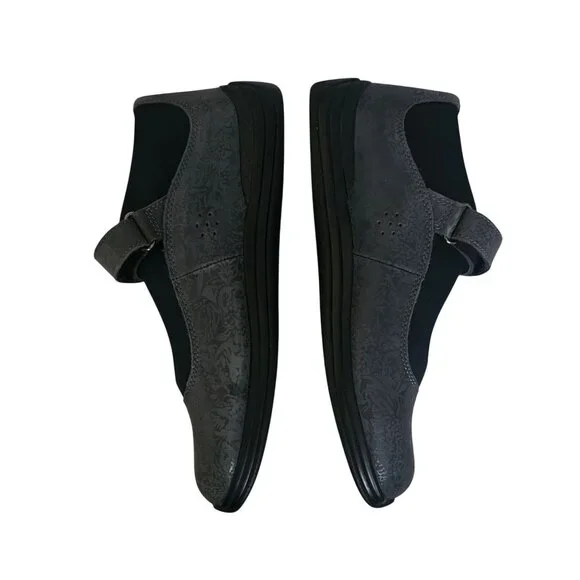 Drew Rose Black Metallic Foil Leather Hook & Loop Mary Jane Shoes Size 9W - Picture 8 of 11